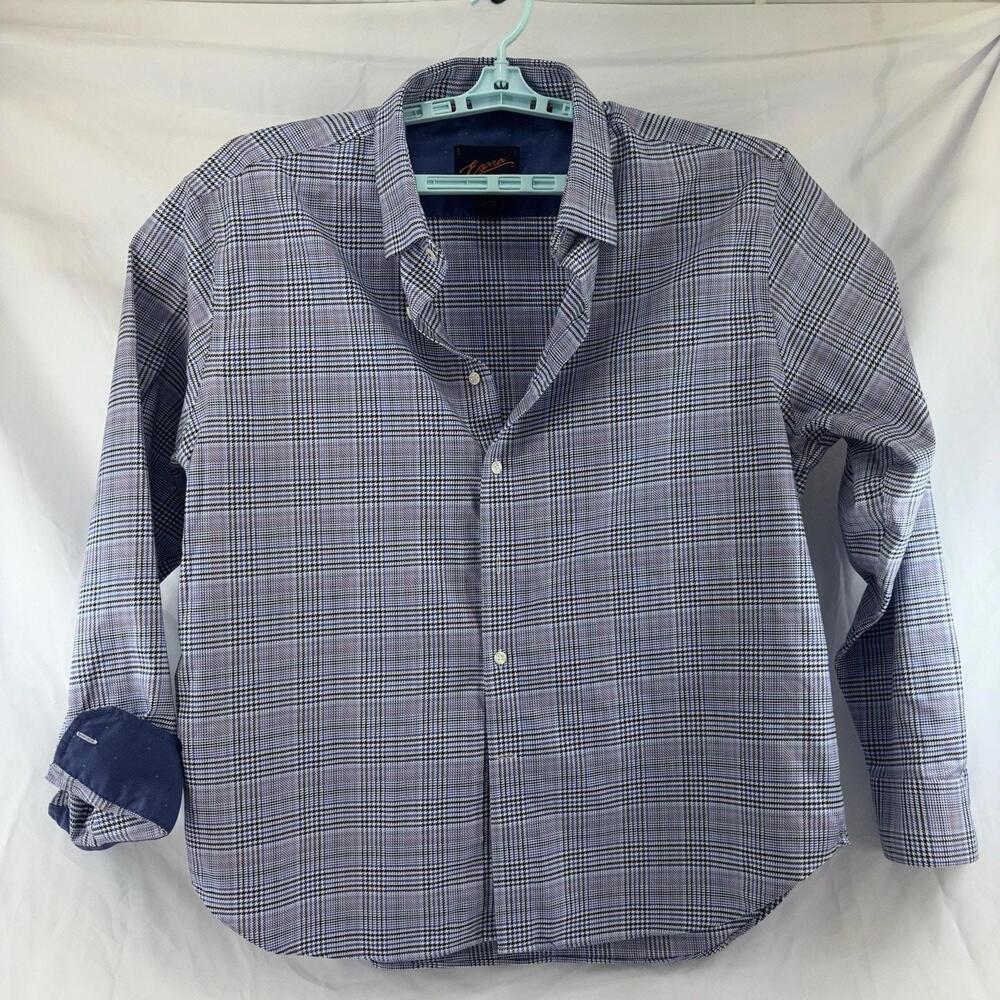 Egara mens dress shirt Blue Plaid Reverse Cuff Stylish Mens XL